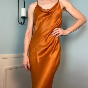 Satin Orange Gown by Anthropologie. Worn once. In excellent condition